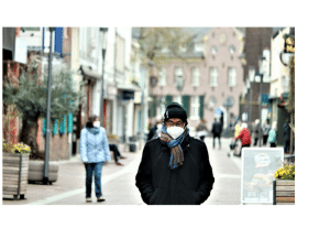 Man in street with face mask